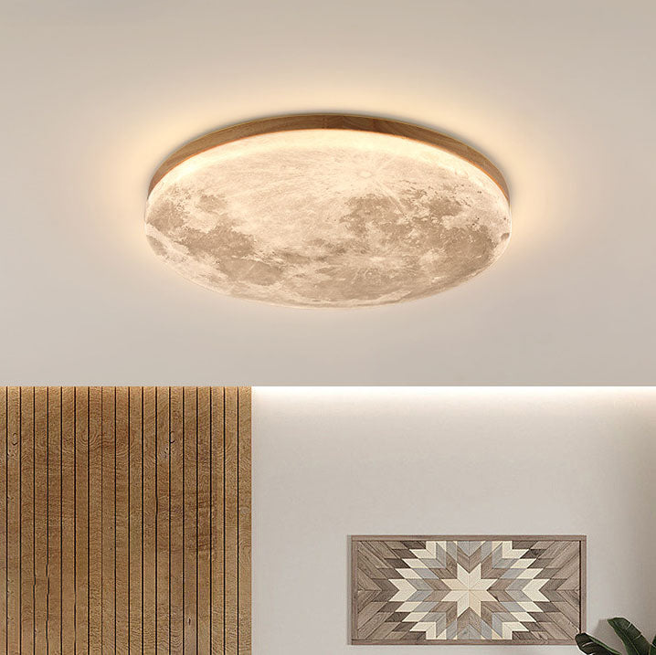 Scandinavian Wood & Pvc Round LED Flush Mount Ceiling Light 1-light