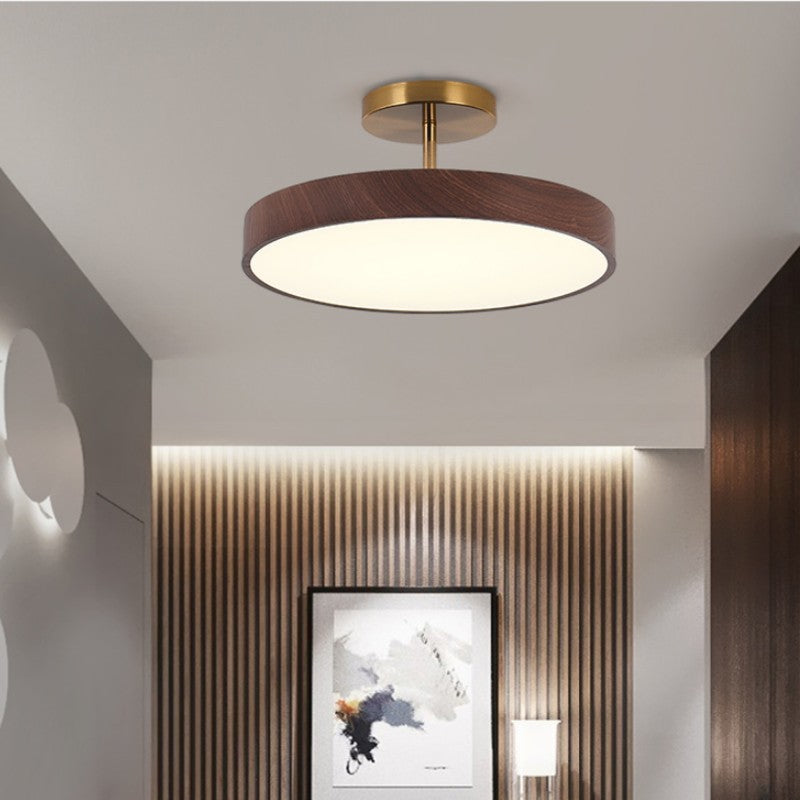 Japandi-Style Wood Round LED Semi-Flush Mount Ceiling Light