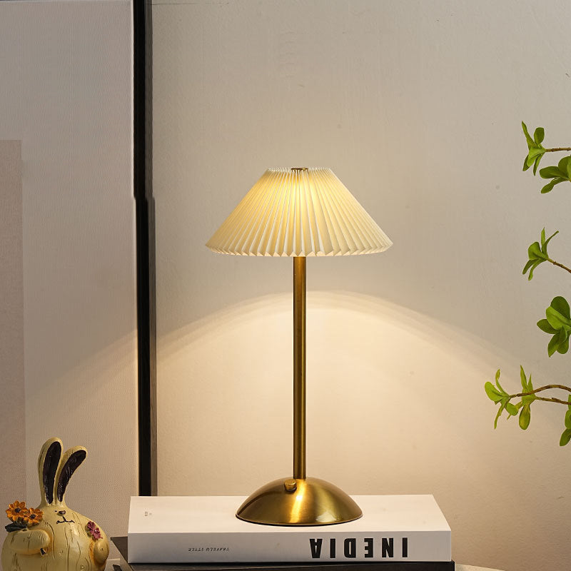 Nordic Brass Pleated Fabric Cone Table Light | 1-Light