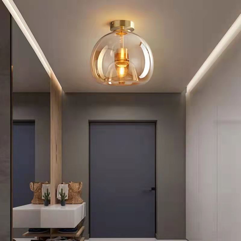 Nordic Glass Globe Semi-Flush Ceiling Light | 1-Light