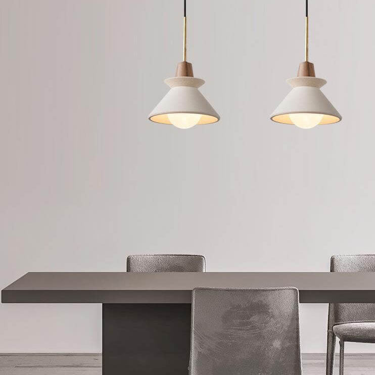 Scandinavian Cement and Wood Tapered Pendant Light | 1-Light