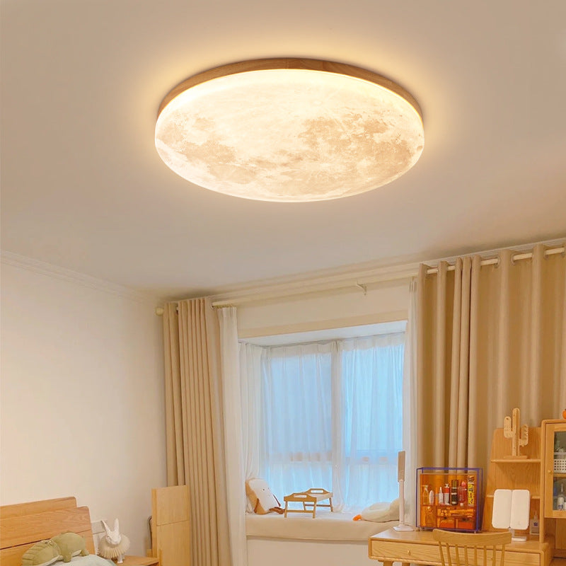 Scandinavian Wood & Pvc Round LED Flush Mount Ceiling Light 1-light