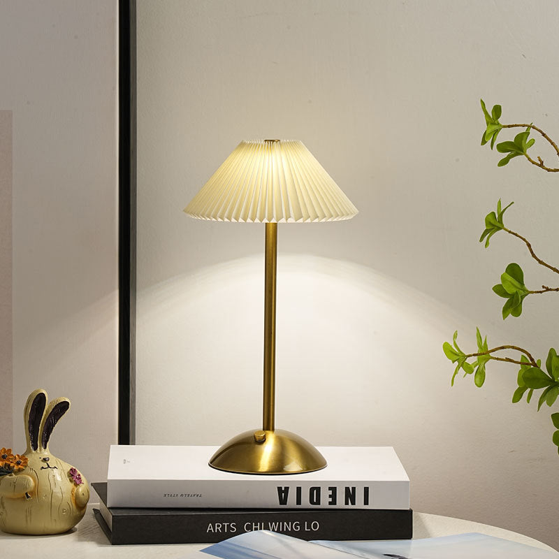 Nordic Brass Pleated Fabric Cone Table Light | 1-Light