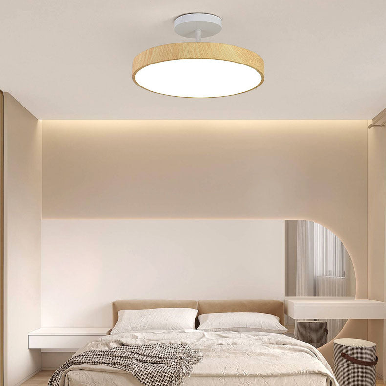 Japandi-Style Wood Round LED Semi-Flush Mount Ceiling Light