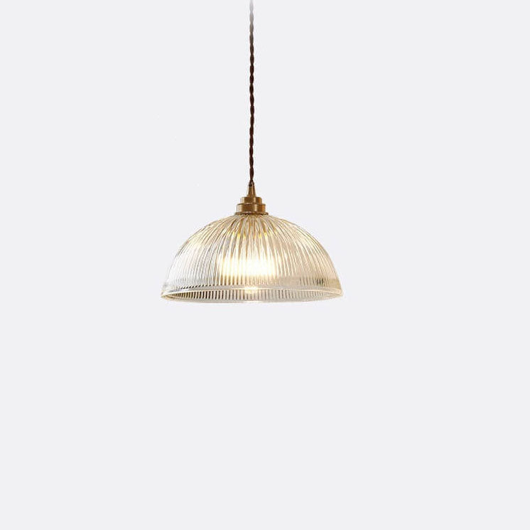 Contemporary Ribbed Clear Glass Dome Pendant Light | 1-Light