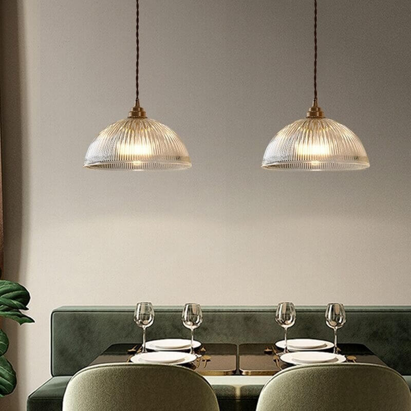 Contemporary Ribbed Clear Glass Dome Pendant Light | 1-Light