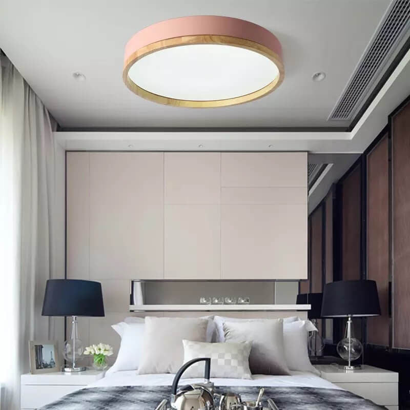 Scandinavian Wood Round LED Flush Ceiling Light | 1-Light