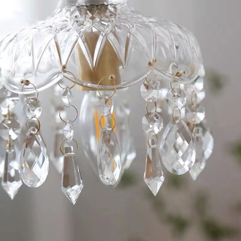 Vintage Copper Crystal Floral Pendant Light | 1-Light