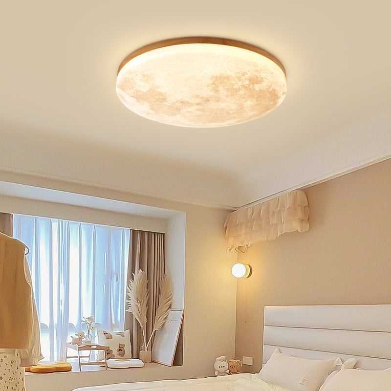 Scandinavian Wood & Pvc Round LED Flush Mount Ceiling Light 1-light