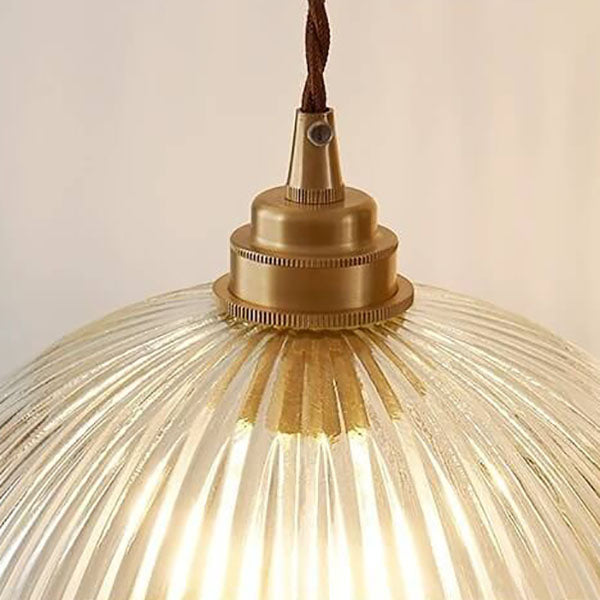 Contemporary Ribbed Clear Glass Dome Pendant Light | 1-Light
