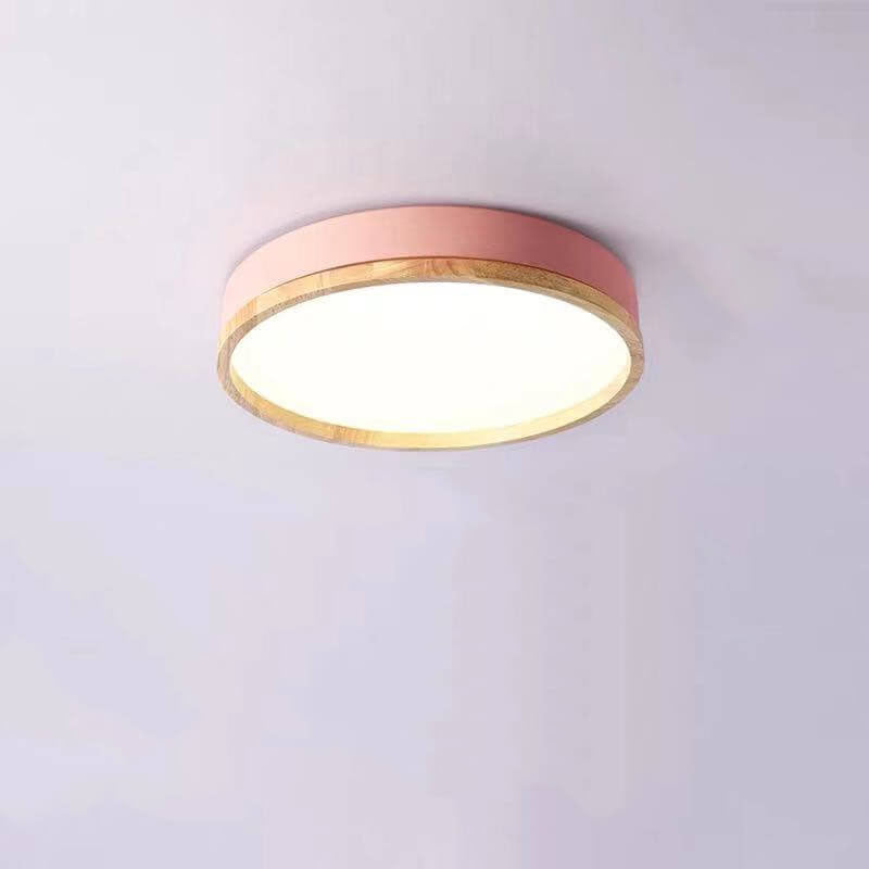 Scandinavian Wood Round LED Flush Ceiling Light | 1-Light