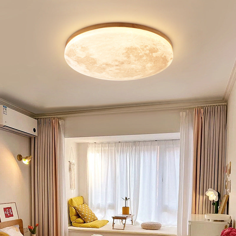 Scandinavian Wood & Pvc Round LED Flush Mount Ceiling Light 1-light