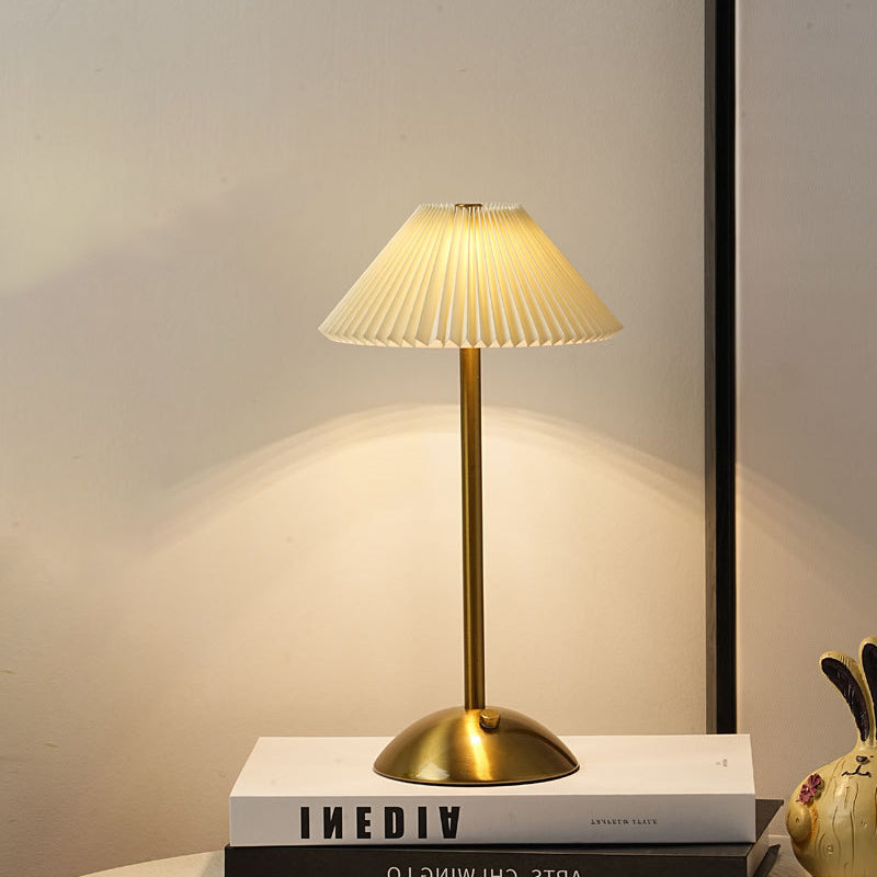 Nordic Brass Pleated Fabric Cone Table Light | 1-Light