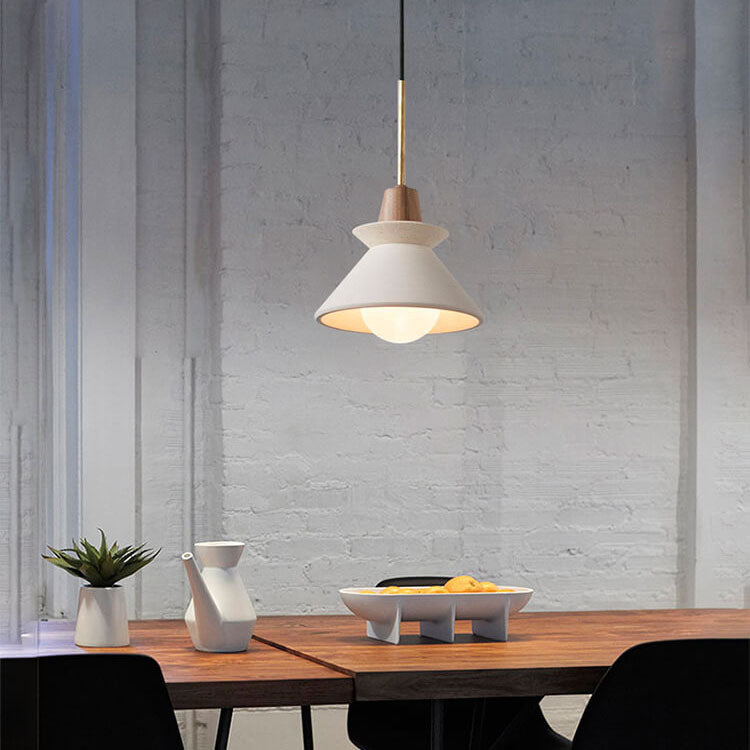 Scandinavian Cement and Wood Tapered Pendant Light | 1-Light