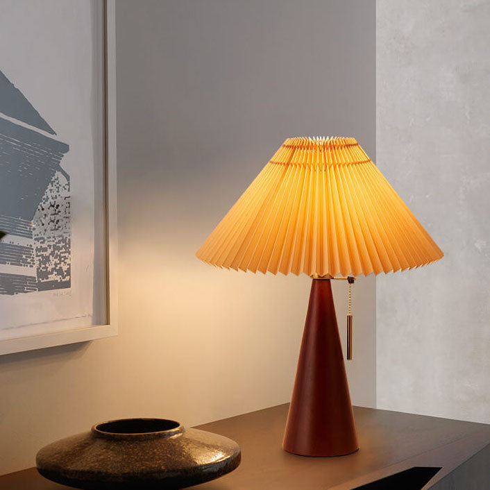 Japandi-Style Minimalist Wooden Pleated Fabric LED Table Lamp 1-Light