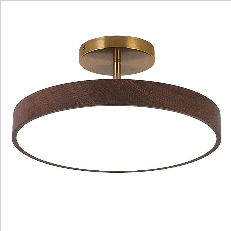 Japandi-Style Wood Round LED Semi-Flush Mount Ceiling Light
