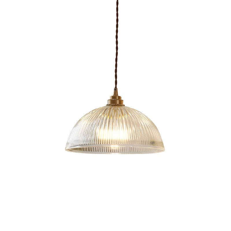 Contemporary Ribbed Clear Glass Dome Pendant Light | 1-Light