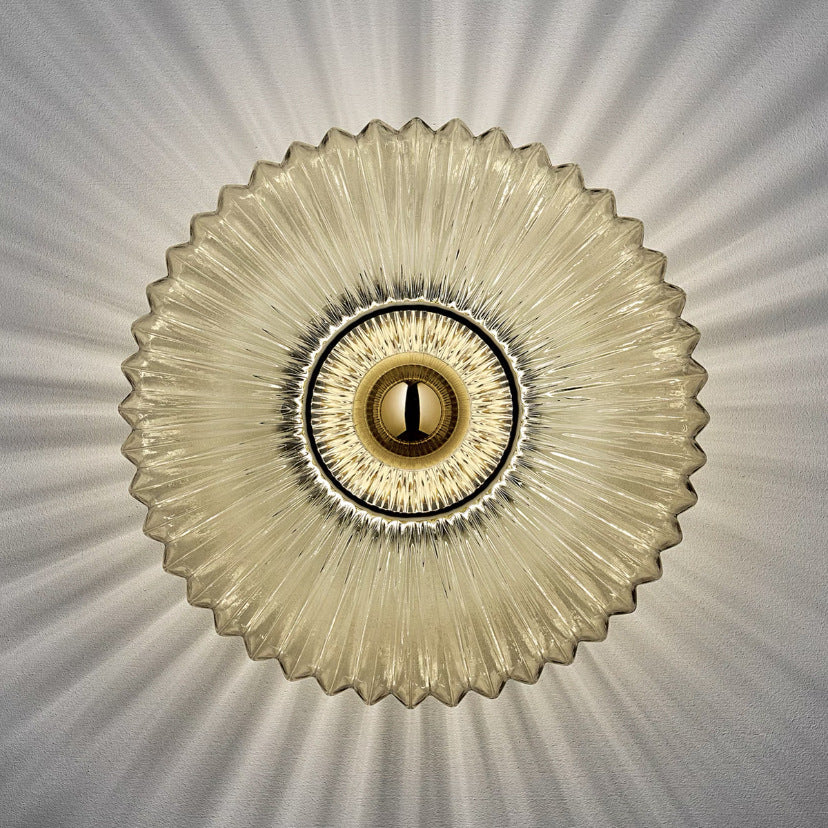 Scandinavian Vintage Ribbed Glass Round LED Wall Sconce | 1-Light