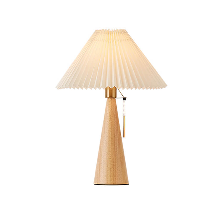 Japandi-Style Minimalist Wooden Pleated Fabric LED Table Lamp 1-Light