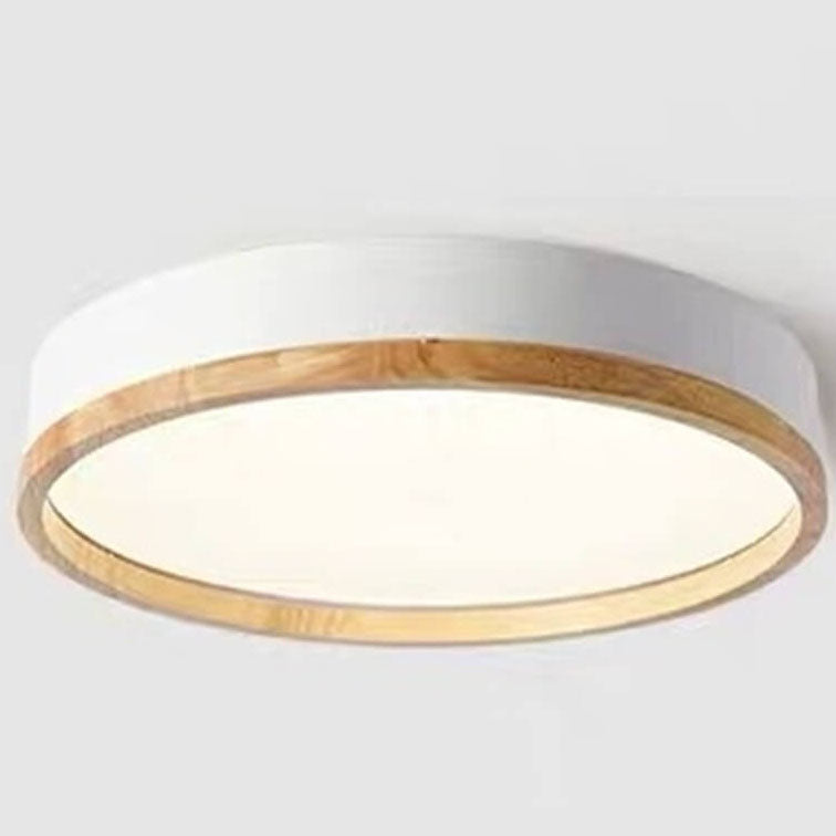 Scandinavian Wood Round LED Flush Ceiling Light | 1-Light
