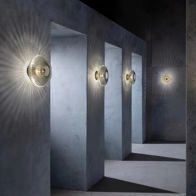 Scandinavian Vintage Ribbed Glass Round LED Wall Sconce | 1-Light