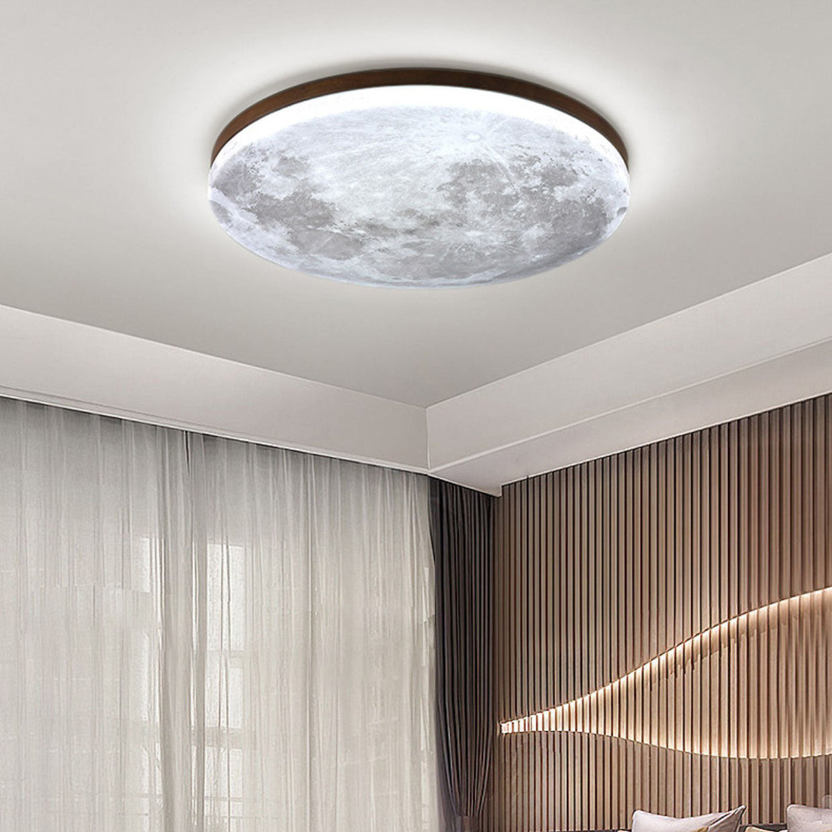 Scandinavian Wood & Pvc Round LED Flush Mount Ceiling Light 1-light