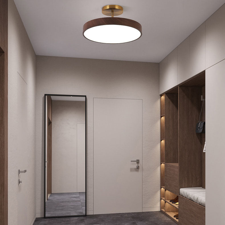Japandi-Style Wood Round LED Semi-Flush Mount Ceiling Light