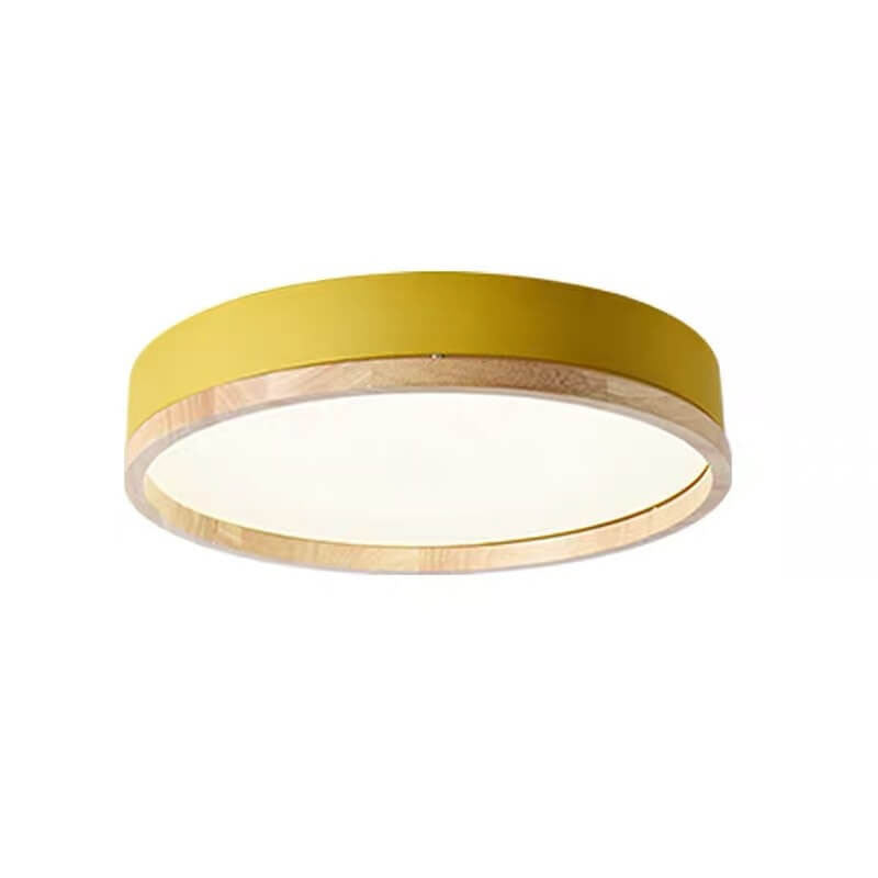 Scandinavian Wood Round LED Flush Ceiling Light | 1-Light