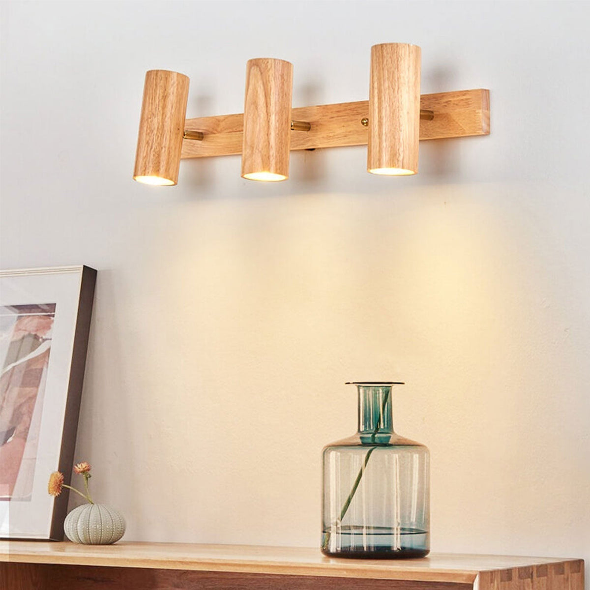 Contemporary Wooden Cylinder LED Wall Light | 1-Light
