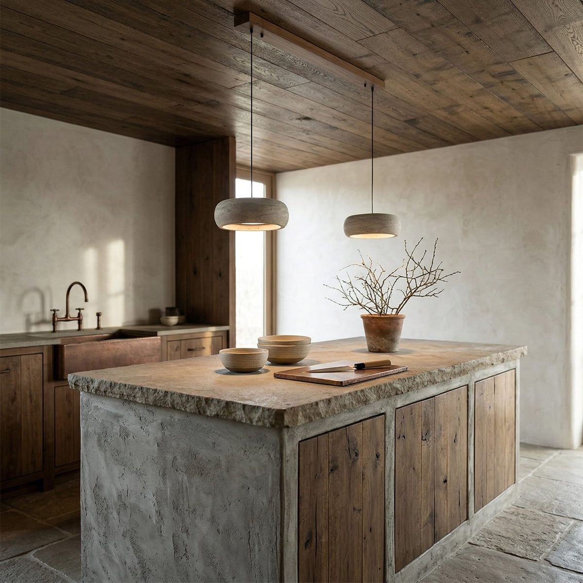 Modern Travertine Dimmable Remote Pendant Light