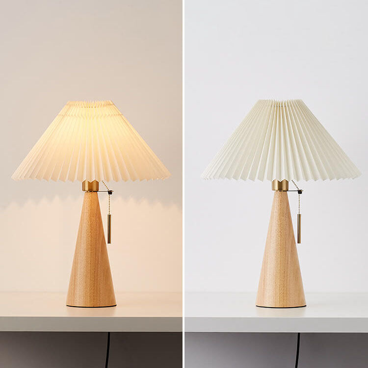 Japandi-Style Minimalist Wooden Pleated Fabric LED Table Lamp 1-Light