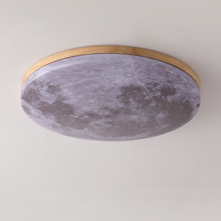 Scandinavian Wood & Pvc Round LED Flush Mount Ceiling Light 1-light