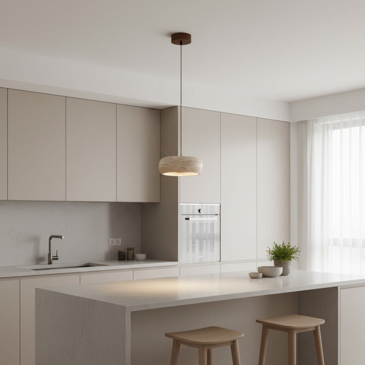 Modern Travertine Dimmable Remote Pendant Light