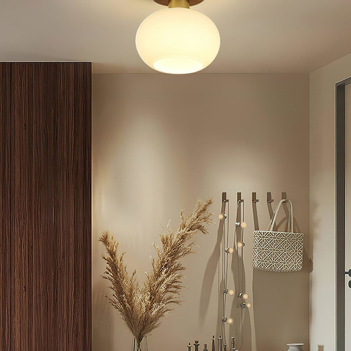 Modern Wood Solid Semi-Flush Ceiling Light 1-Light
