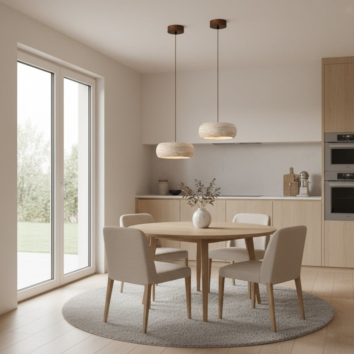 Modern Travertine Dimmable Remote Pendant Light