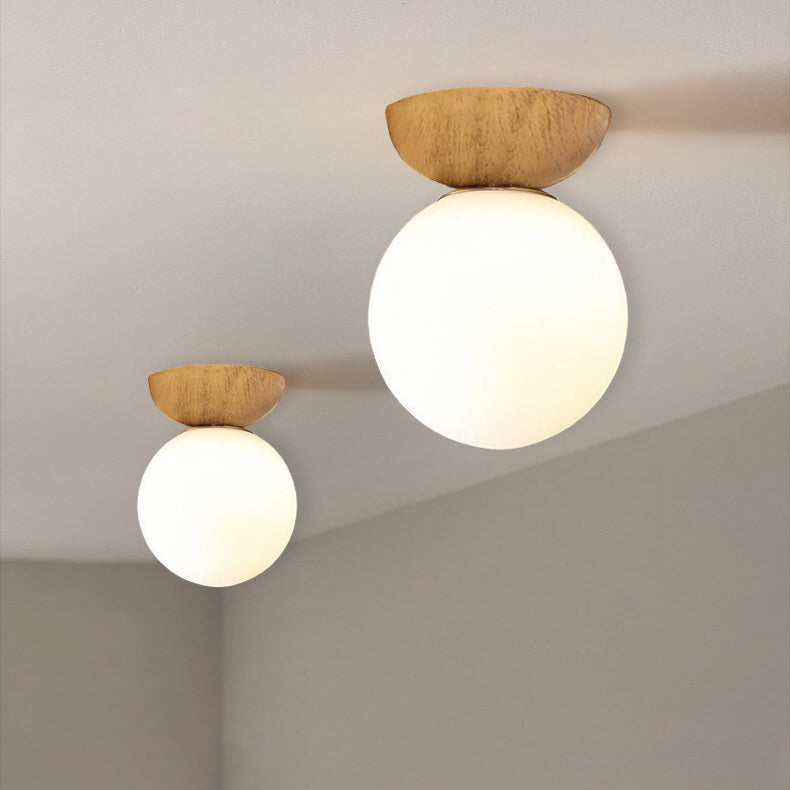 Scandinavian Wood Glass Globe 1-Light Ceiling Light