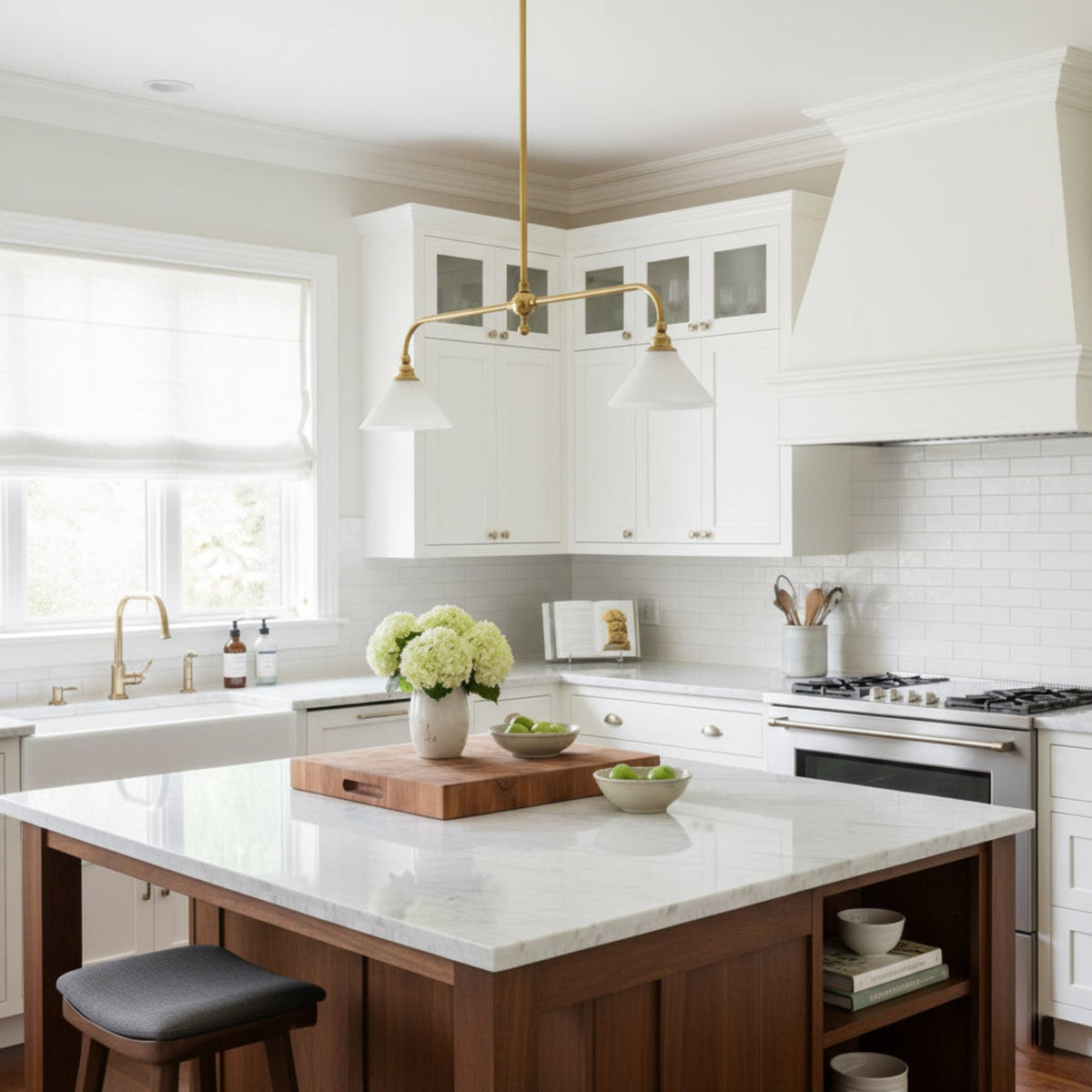 Modern Brass Ceramic Shades Pendant Light 2-Light