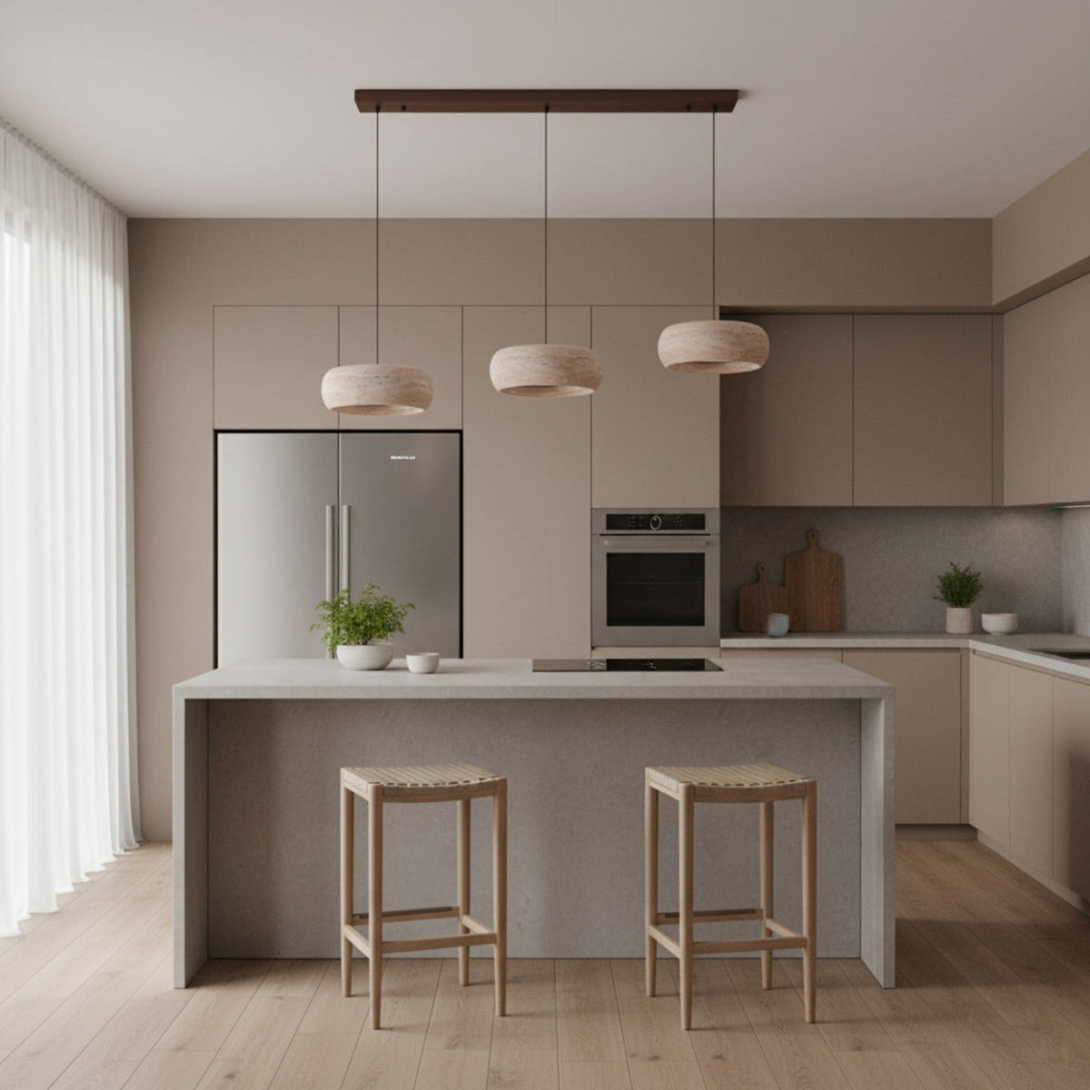 Modern Travertine Dimmable Remote Pendant Light