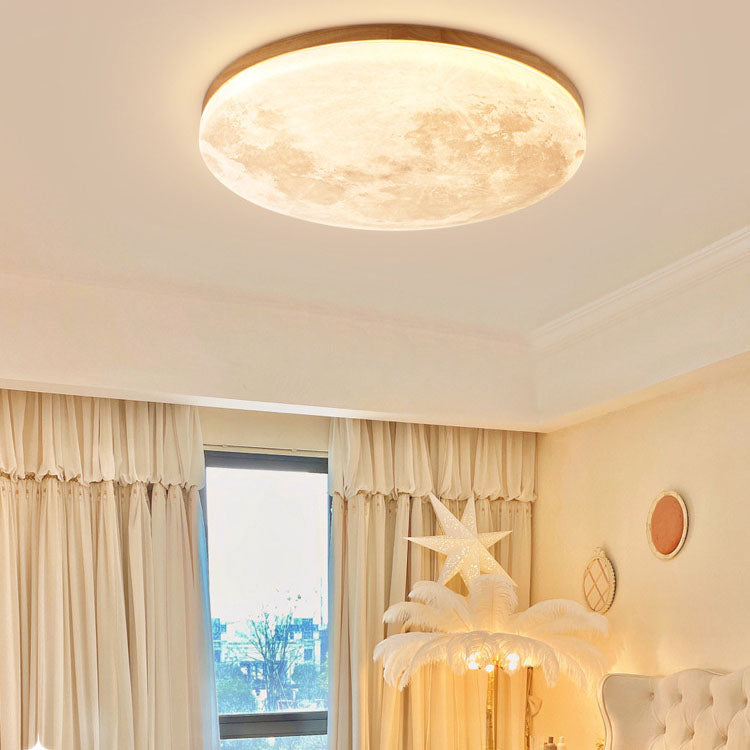 Scandinavian Wood & Pvc Round LED Flush Mount Ceiling Light 1-light