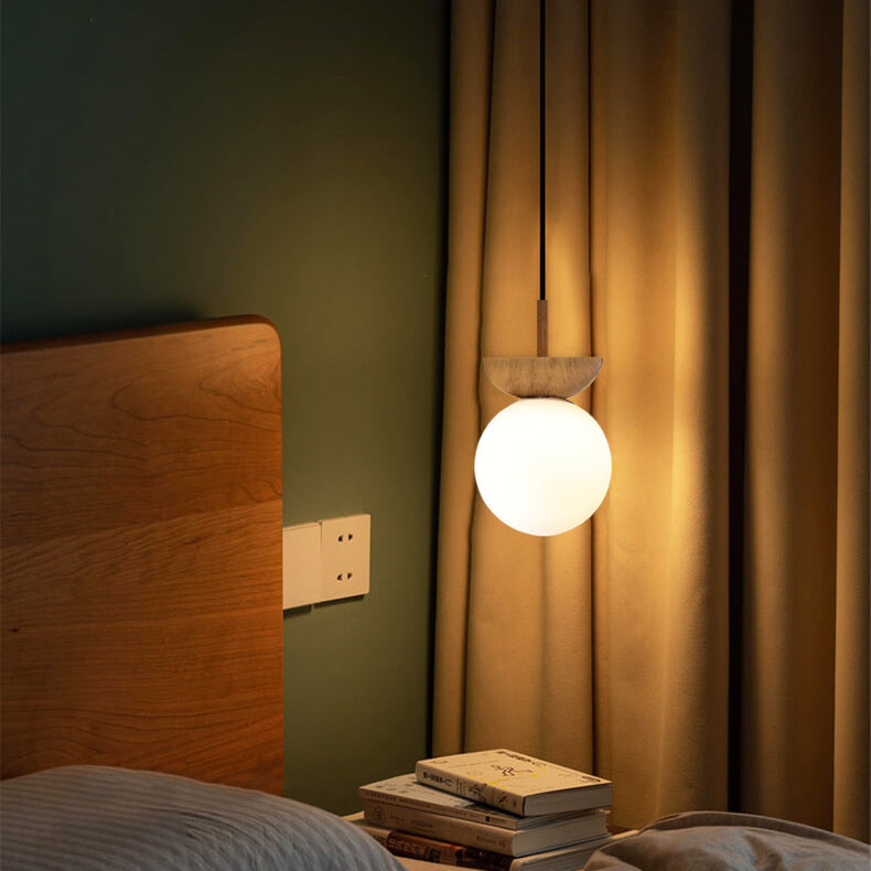 Scandinavian Wood Glass Globe 1-Light Ceiling Light