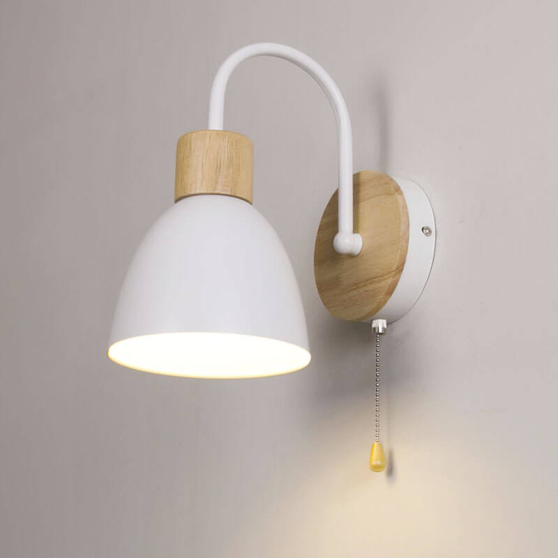 Scandinavian Wood Dome Wall Light with Pull Switch | 1-Light