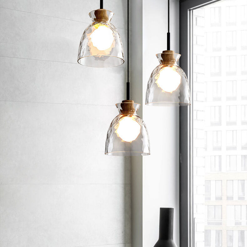 Nordic Rippled Glass and Wood LED Pendant Light | 1-Light