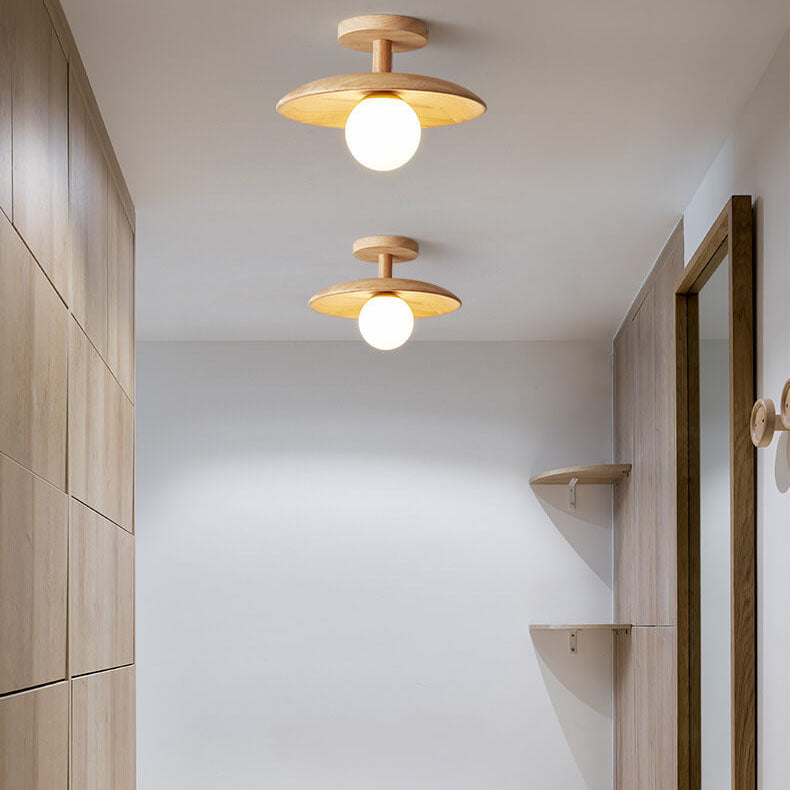 Nordic Wooden Dome Semi-Flush Ceiling Light | 1-Light