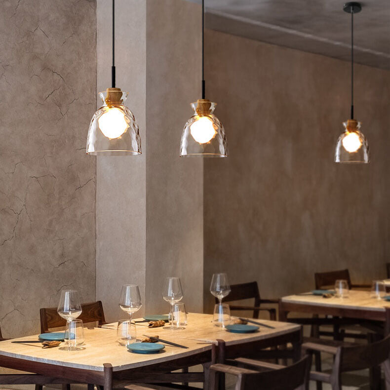 Nordic Rippled Glass and Wood LED Pendant Light | 1-Light