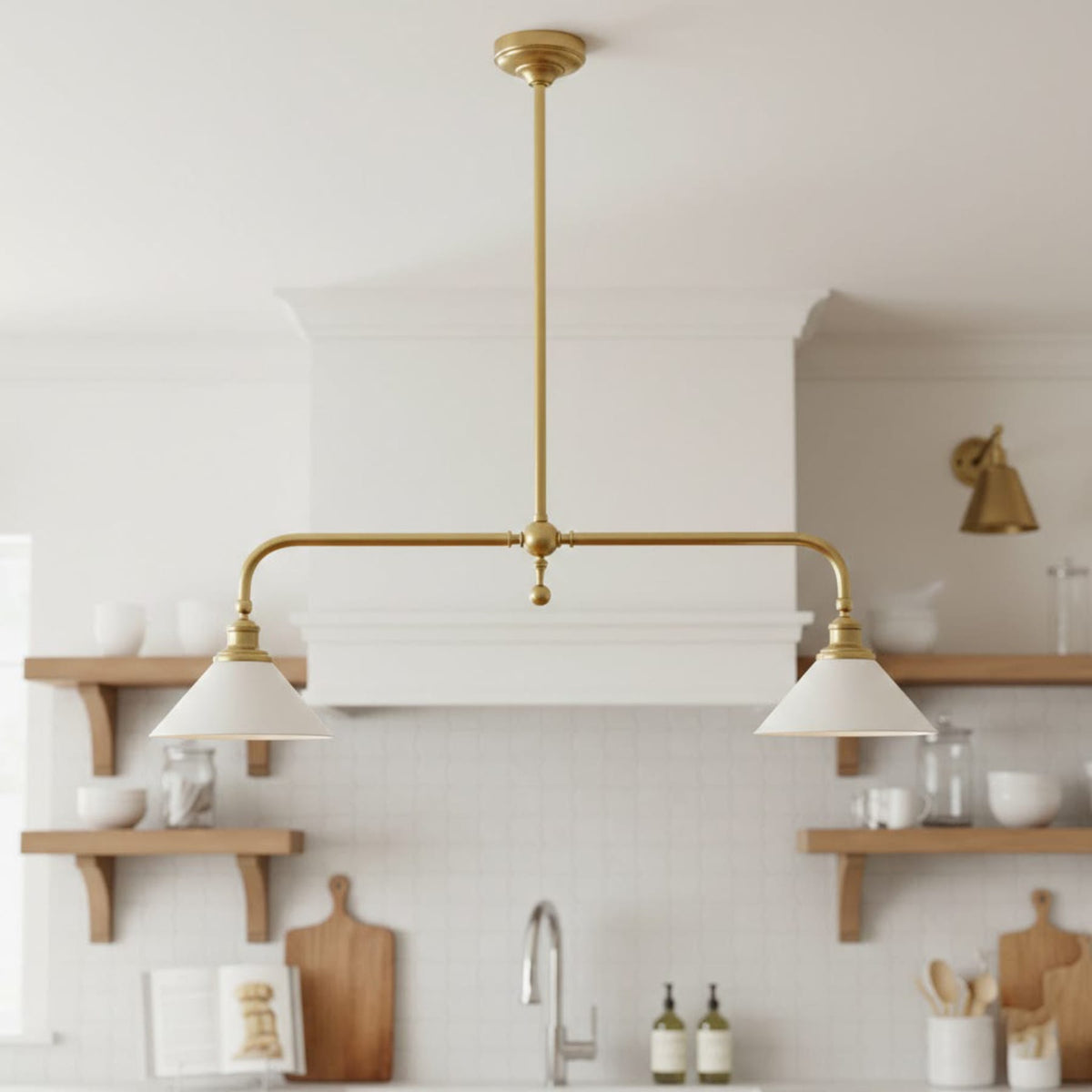 Modern Brass Ceramic Shades Pendant Light 2-Light