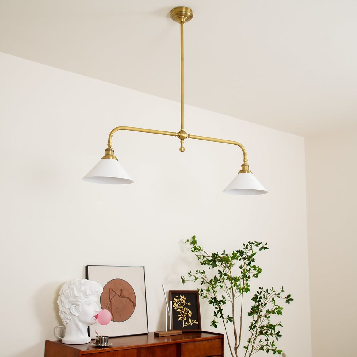 Modern Brass Ceramic Shades Pendant Light 2-Light