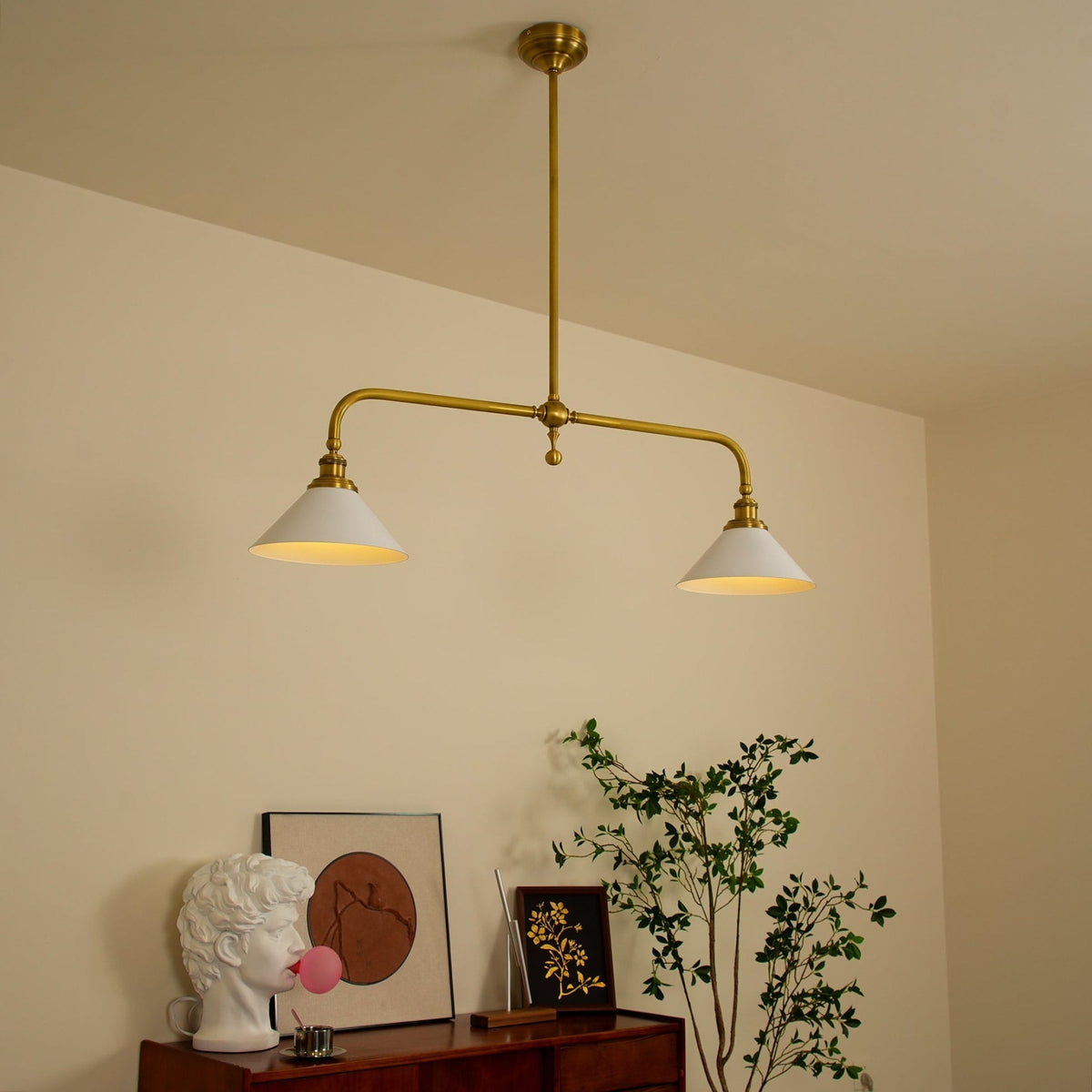 Modern Brass Ceramic Shades Pendant Light 2-Light
