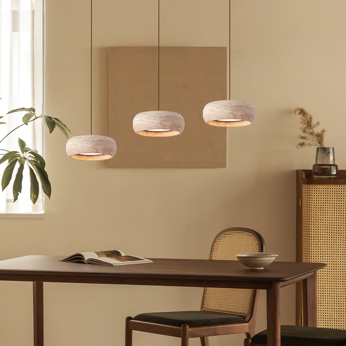 Modern Travertine Dimmable Remote Pendant Light