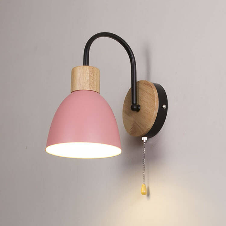 Scandinavian Wood Dome Wall Light with Pull Switch | 1-Light