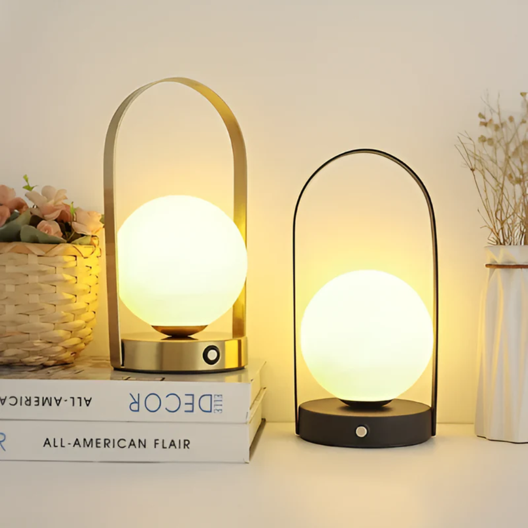 Contemporary Metal and Glass Globe LED Rechargeable Table Lamp 1-Light